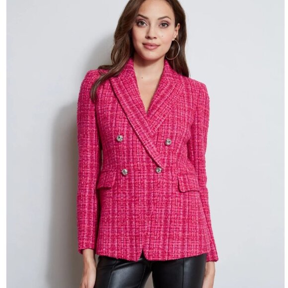 Elie Tahari Jackets & Blazers - Elie Tahari Fuchsia Tweed Double-Breasted Blazer – Size 10 (RARE, SOLD OUT) NWT